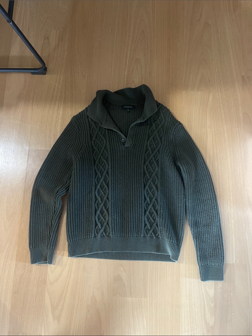Banana Republic Men's Olive Cable-Knit Shawl Collar Sweater